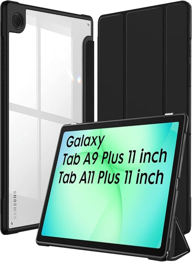 Robustrion Cover for Samsung Galaxy Tab A9 Plus Cover Case 11 inch, Hybrid Cover Case for Samsung Tab A9 Plus Cover/Tab A9+ Tablet Cover with Transparent Back - Black